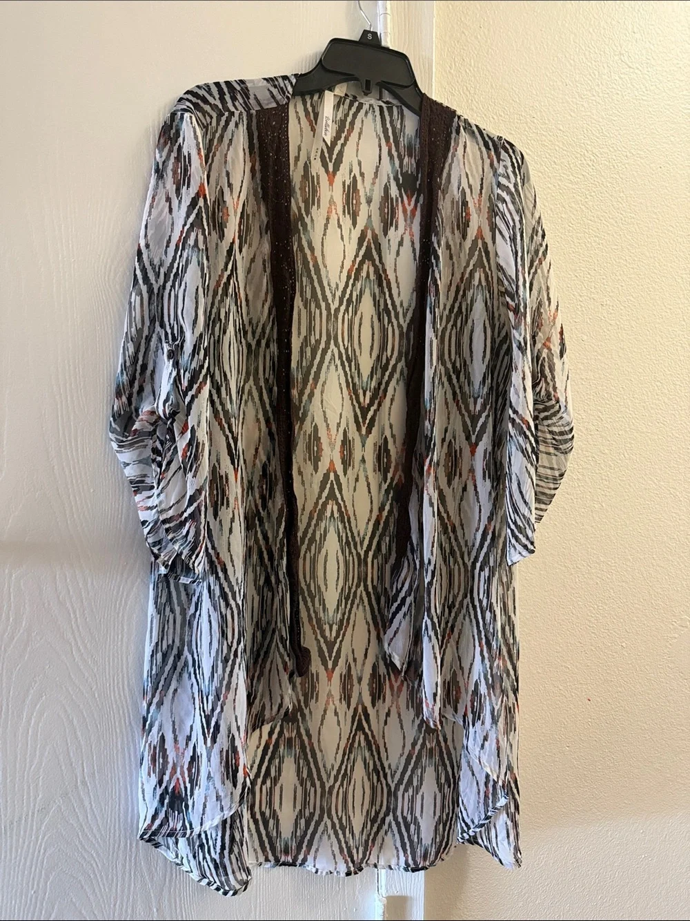 Bellatrix Sheer Printed Open Front Kimono - Black, White & Rust